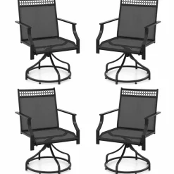 Tangkula Outdoor Swivel Dining Chairs Set of 2/4, Patio Chairs with Quick-Drying Fabric and Metal Frame