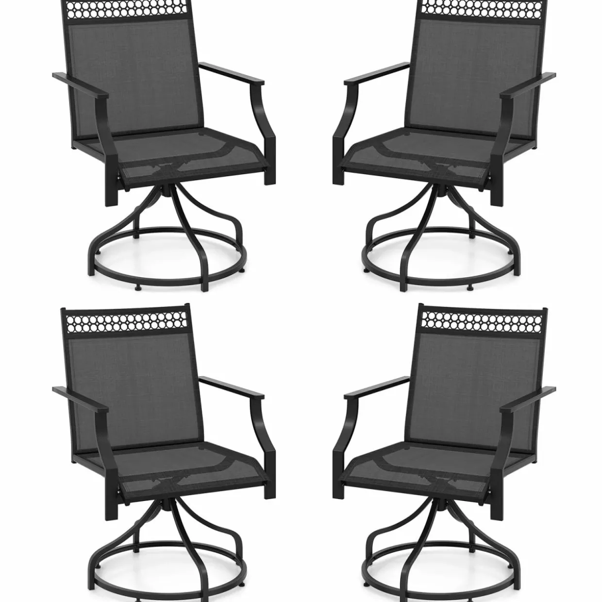 Tangkula Outdoor Swivel Dining Chairs Set of 2/4, Patio Chairs with Quick-Drying Fabric and Metal Frame