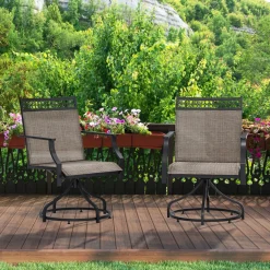 Tangkula Outdoor Swivel Dining Chairs Set of 2/4, Patio Chairs with Quick-Drying Fabric and Metal Frame