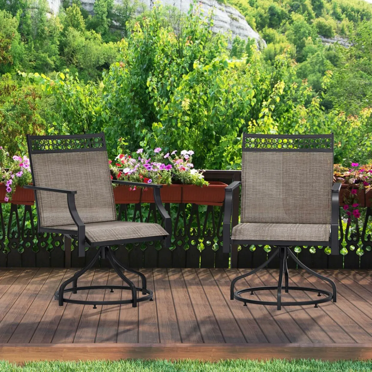 Tangkula Outdoor Swivel Dining Chairs Set of 2/4, Patio Chairs with Quick-Drying Fabric and Metal Frame