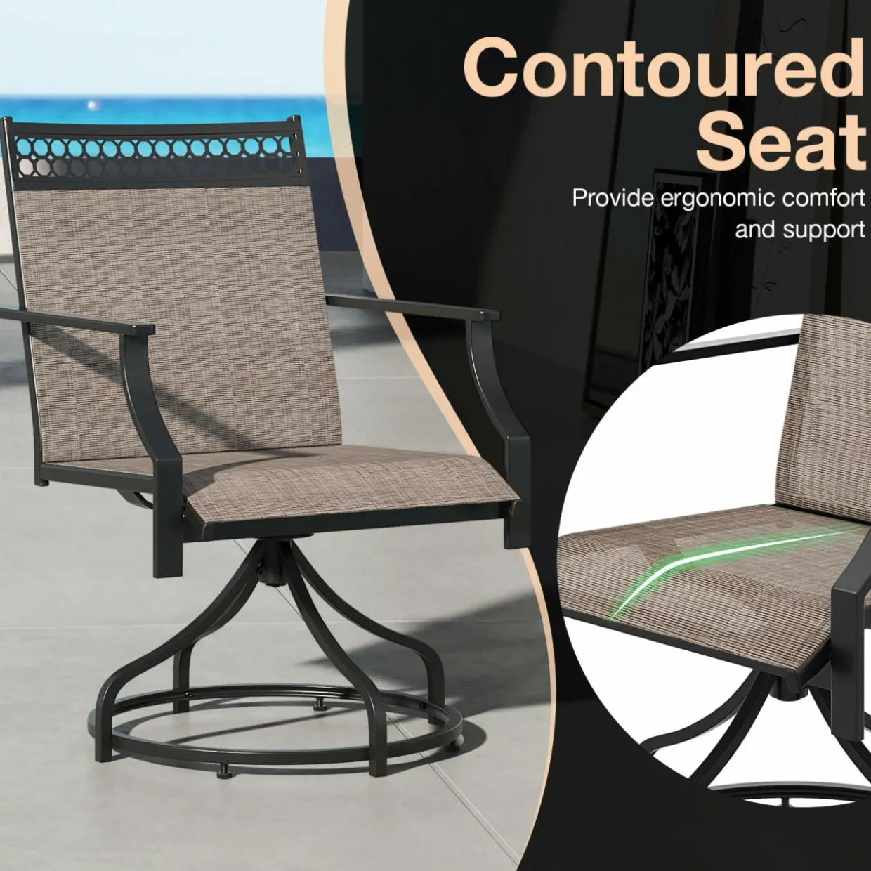 Tangkula Outdoor Swivel Dining Chairs Set of 2/4, Patio Chairs with Quick-Drying Fabric and Metal Frame