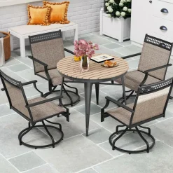 Tangkula Outdoor Swivel Dining Chairs Set of 2/4, Patio Chairs with Quick-Drying Fabric and Metal Frame