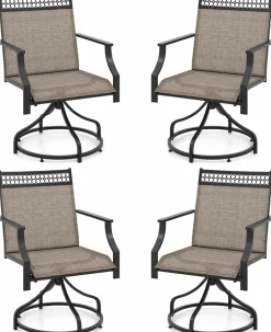 Tangkula Outdoor Swivel Dining Chairs Set of 2/4, Patio Chairs with Quick-Drying Fabric and Metal Frame