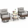 Tangkula Outdoor Swivel Rocking Chairs Set, 360 Degree Rocker Chairs with 2-Tier Tempered Glass Side Table
