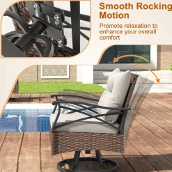 Tangkula Outdoor Swivel Rocking Chairs Set, 360 Degree Rocker Chairs with 2-Tier Tempered Glass Side Table