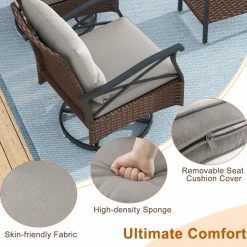 Tangkula Outdoor Swivel Rocking Chairs Set, 360 Degree Rocker Chairs with 2-Tier Tempered Glass Side Table