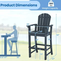 Tangkula Outdoor Tall Adirondack Chair 30 Inches Seat Height, HDPE Bar Height Patio Chair with High Backrest