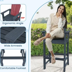 Tangkula Outdoor Tall Adirondack Chair 30 Inches Seat Height, HDPE Bar Height Patio Chair with High Backrest