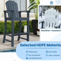 Tangkula Outdoor Tall Adirondack Chair 30 Inches Seat Height, HDPE Bar Height Patio Chair with High Backrest
