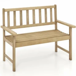 Tangkula Outdoor Teak Wood Garden Bench, 2-Person Patio Bench with Backrest and Armrests