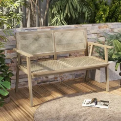 Tangkula Outdoor Teak Wood Garden Bench, 2-Person Patio Bench