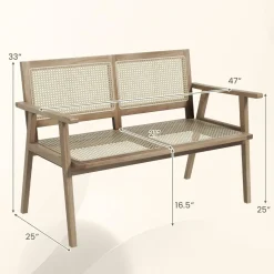Tangkula Outdoor Teak Wood Garden Bench, 2-Person Patio Bench