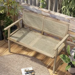 Tangkula Outdoor Teak Wood Garden Bench, 2-Person Patio Bench