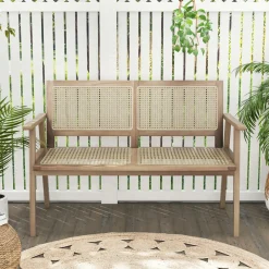 Tangkula Outdoor Teak Wood Garden Bench, 2-Person Patio Bench