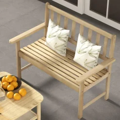 Tangkula Outdoor Teak Wood Garden Bench, 2-Person Patio Bench with Backrest and Armrests