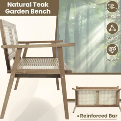 Tangkula Outdoor Teak Wood Garden Bench, 2-Person Patio Bench