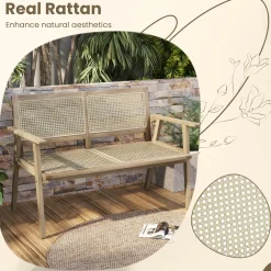 Tangkula Outdoor Teak Wood Garden Bench, 2-Person Patio Bench