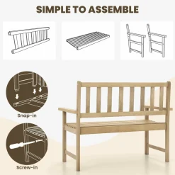 Tangkula Outdoor Teak Wood Garden Bench, 2-Person Patio Bench with Backrest and Armrests