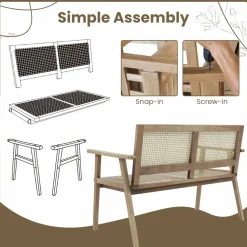 Tangkula Outdoor Teak Wood Garden Bench, 2-Person Patio Bench