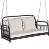 Tangkula Outdoor Wicker Porch Swing, 2-Person Hanging Seat with Seat & Back Cushions