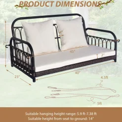 Tangkula Outdoor Wicker Porch Swing, 2-Person Hanging Seat with Seat & Back Cushions