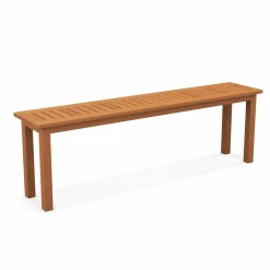 Tangkula Outdoor Wood Bench, 59” Long Patio Dining Bench, Backless Wooden Bench with Teak Oil Finish & Slat Seat