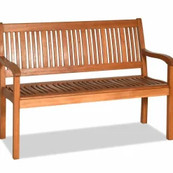 Tangkula Outdoor Wood Bench, Two Person Solid Wood Garden Bench w/Curved Backrest and Wide Armrest