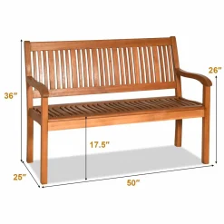 Tangkula Outdoor Wood Bench, Two Person Solid Wood Garden Bench w/Curved Backrest and Wide Armrest