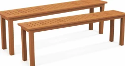 Tangkula Outdoor Wood Bench, 59” Long Patio Dining Bench, Backless Wooden Bench with Teak Oil Finish & Slat Seat