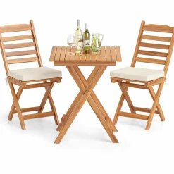 Tangkula Outdoor Wood Bistro Set