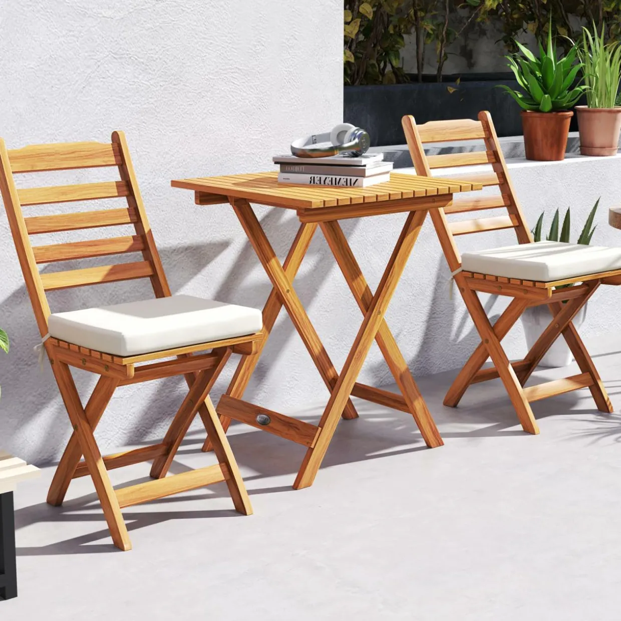 Tangkula Outdoor Wood Bistro Set