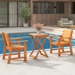 Tangkula Outdoor Wood Bistro Set, 2 Hardwood Chairs & Folding Bistro Table Set, Slatted Seat & Tabletop
