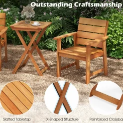 Tangkula Outdoor Wood Bistro Set, 2 Hardwood Chairs & Folding Bistro Table Set, Slatted Seat & Tabletop