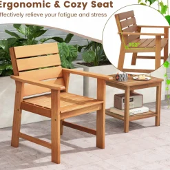 Tangkula Outdoor Wood Bistro Set, 2 Hardwood Chairs & Folding Bistro Table Set, Slatted Seat & Tabletop