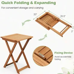 Tangkula Outdoor Wood Bistro Set, 2 Hardwood Chairs & Folding Bistro Table Set, Slatted Seat & Tabletop