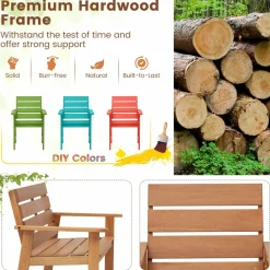 Tangkula Outdoor Wood Bistro Set, 2 Hardwood Chairs & Folding Bistro Table Set, Slatted Seat & Tabletop