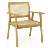 Tangkula Outdoor Wood Chair, Teak Wood Armchair with Rattan Seat & Back