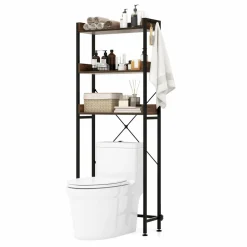 Tangkula Over The Toilet Storage Rack, 3-Tier Bathroom Space Saver w/ 4 Hooks & Adjustable Bottom Bar