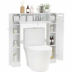 Tangkula Over The Toilet Storage Cabinet, Freestanding Toilet Storage with Adjustable Shelves & Paper Holder