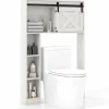 Tangkula Over The Toilet Storage Cabinet, Freestanding Bathroom Organizer Above Toilet with Sliding Barn Door & Storage Shelves