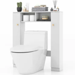 Tangkula Over The Toilet Storage Cabinet, Freestanding Above Toilet Organizer w/ 10-Level Adjustable Shelves & Crossbar