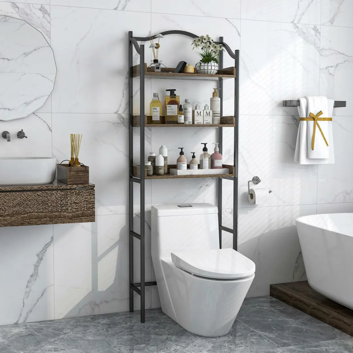 Tangkula Over The Toilet Storage Rack, 3-Tier Above Toilet Bathroom Shelf