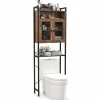 Tangkula Over The Toilet Storage Cabinet, 5-Tier Bathroom Space Saver w/2 Metal Mesh Doors & 3-Position Adjustable Shelf