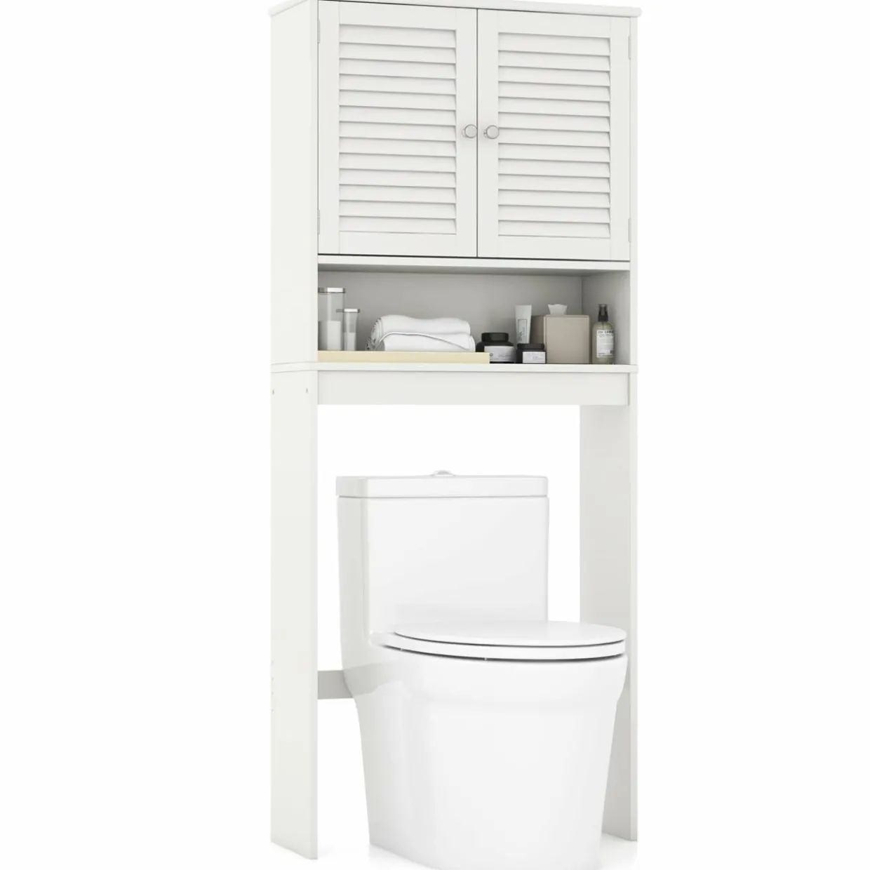 Tangkula Over The Toilet Storage Cabinet, Above Toilet Bathroom Shelf w/Double Doors & Adjustable Shelf