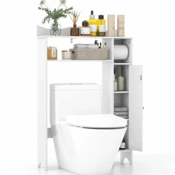Tangkula Over The Toilet Storage Cabinet, Bathroom Space Saver w/Adjustable Shelves & Paper Holder