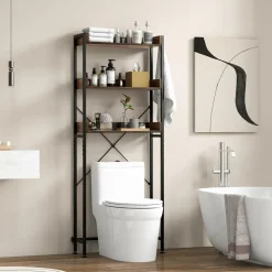 Tangkula Over The Toilet Storage Rack, 3-Tier Bathroom Space Saver w/ 4 Hooks & Adjustable Bottom Bar