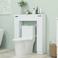 Tangkula Over The Toilet Storage Cabinet, Freestanding Toilet Storage with Adjustable Shelves & Paper Holder