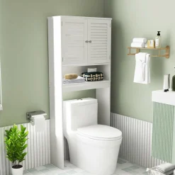 Tangkula Over The Toilet Storage Cabinet, Above Toilet Bathroom Shelf w/Double Doors & Adjustable Shelf