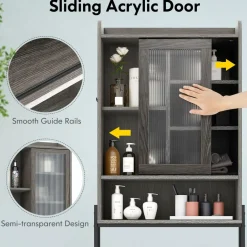 Tangkula Over The Toilet Storage Cabinet, Bathroom Space Saver Organizer Above Toilet with Double Doors & Metal Frame