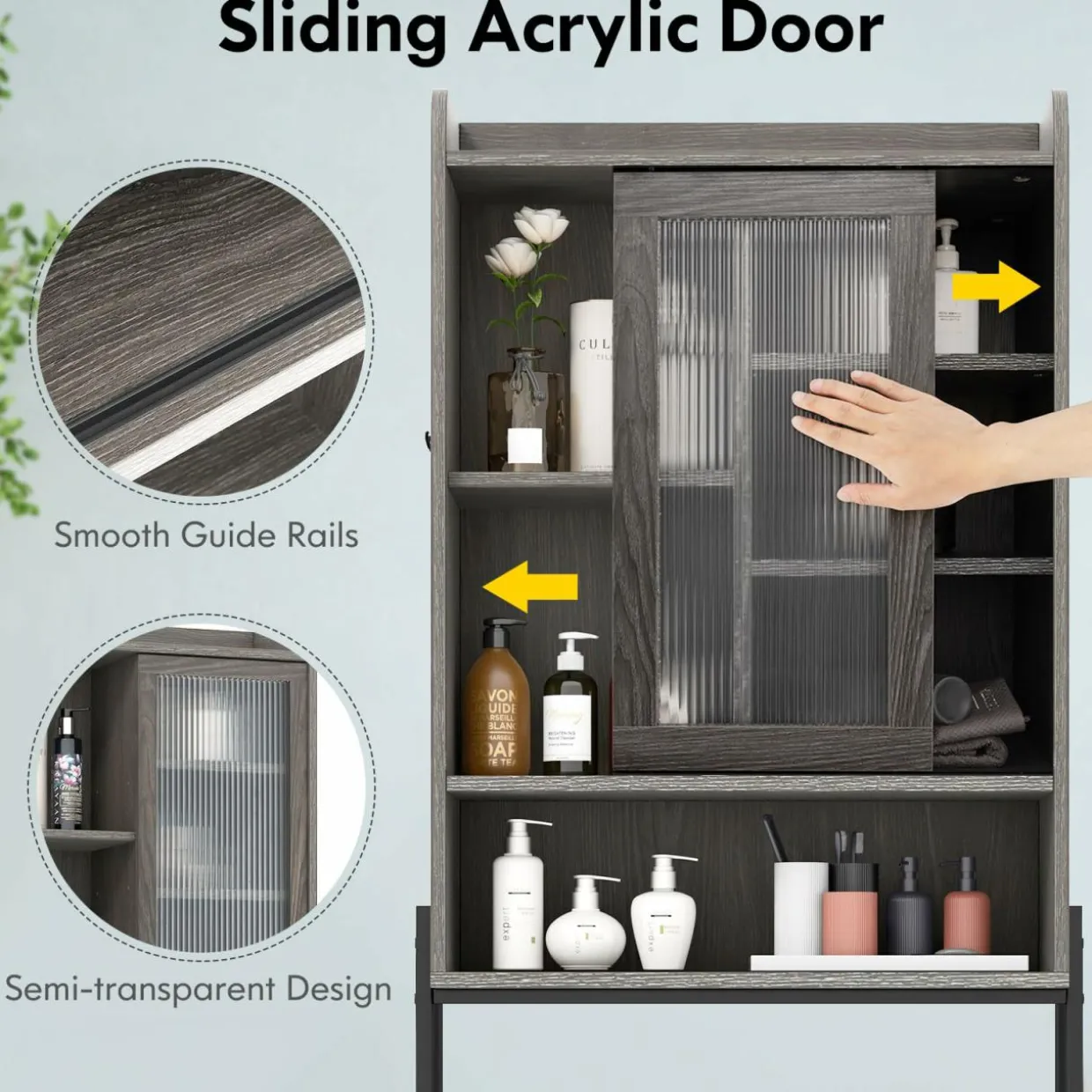 Tangkula Over The Toilet Storage Cabinet, Bathroom Space Saver Organizer Above Toilet with Double Doors & Metal Frame